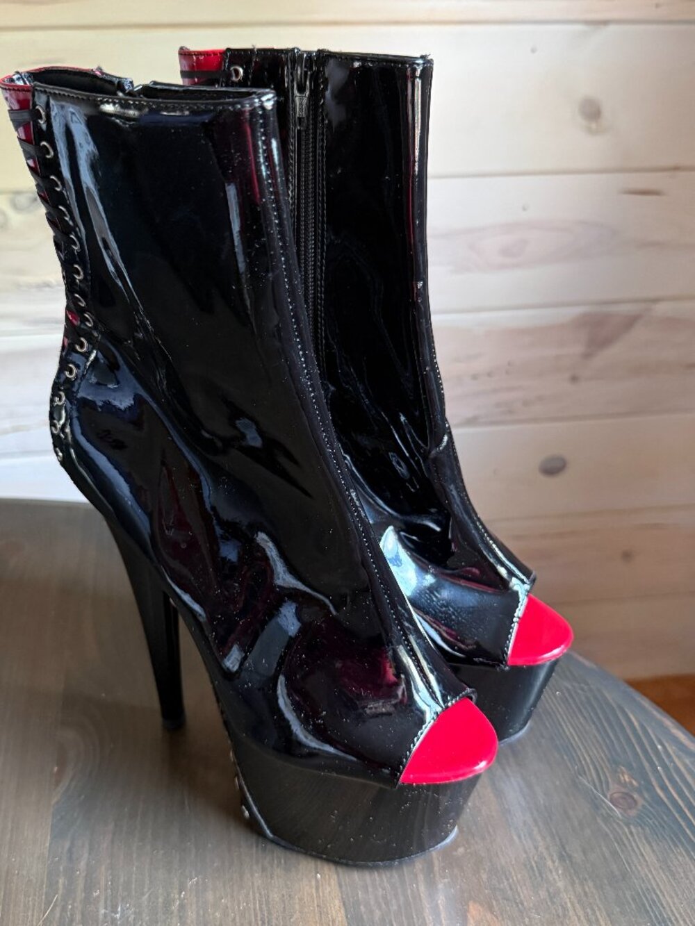 Pleaser Peep Toe Platform Corset Ankle Boot Delight 6" Heel Size 8